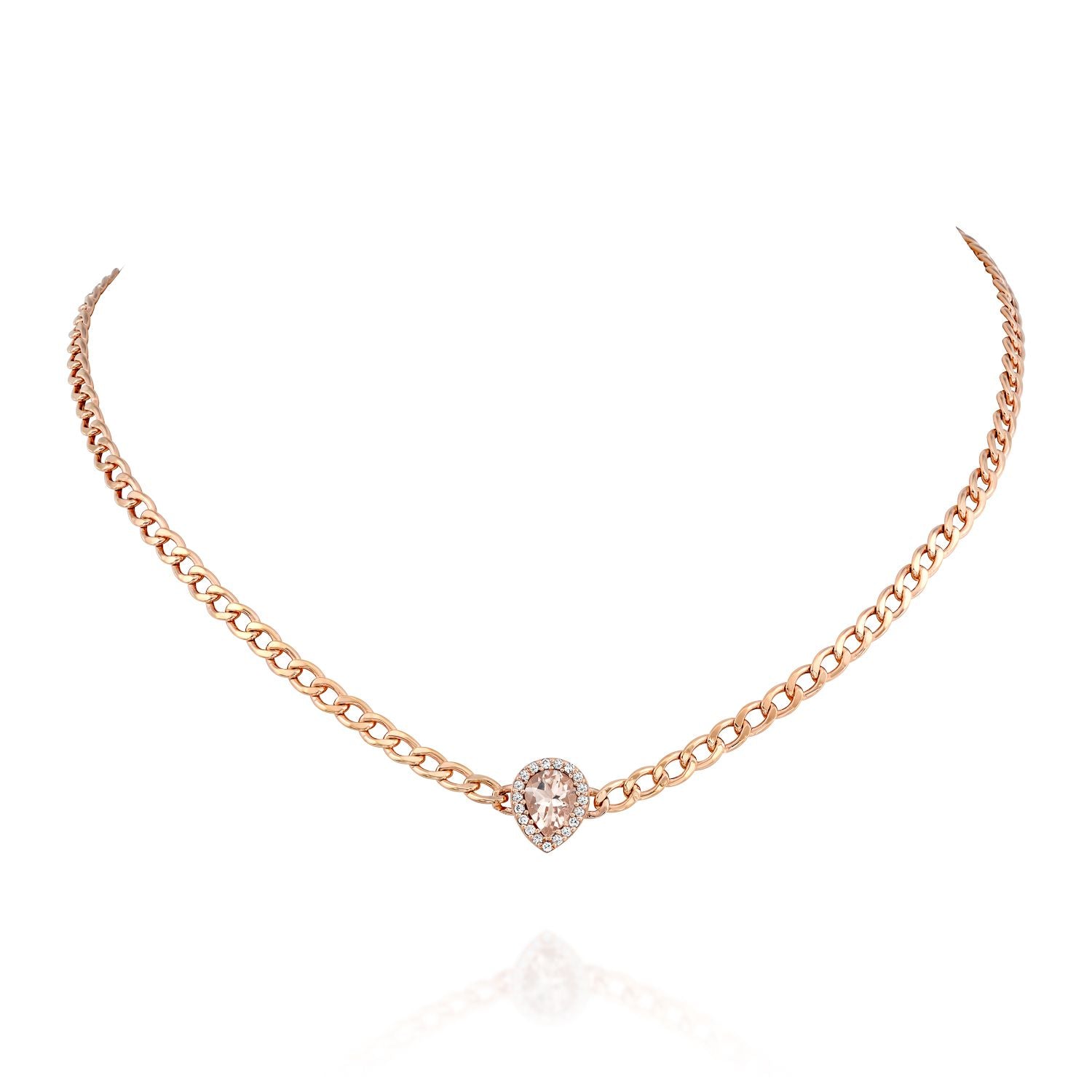 Link Chain Pear Shape Pave Necklace
