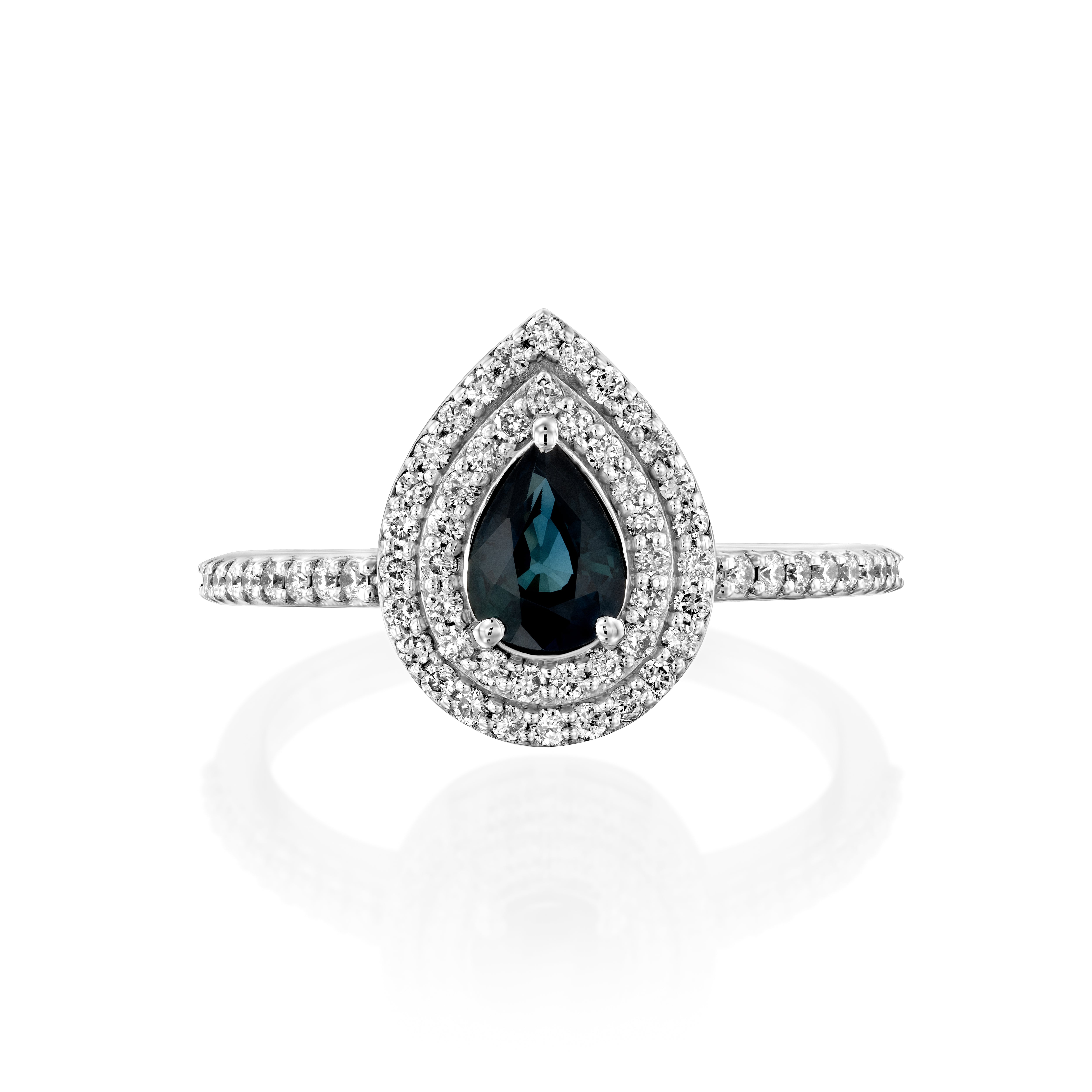 Pear Shape Blue Sapphire Diamond Pave