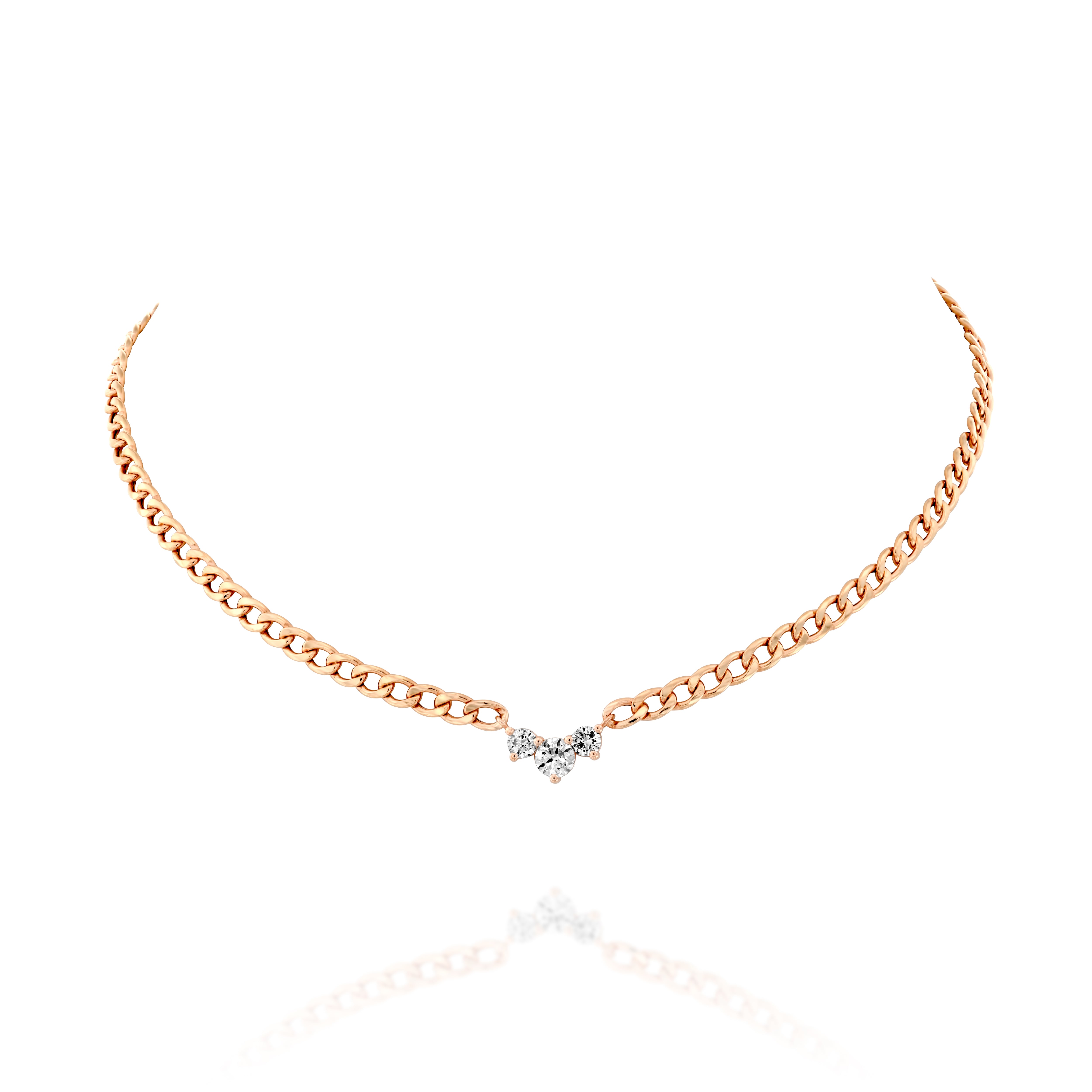 Link Chain 3 Diamonds Necklace