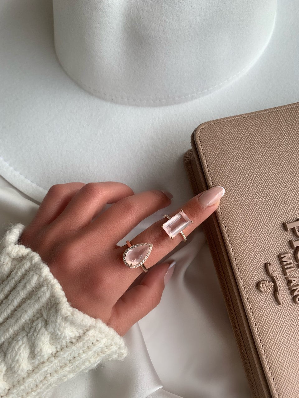 Rose Quartz Marquise Diamond Ring