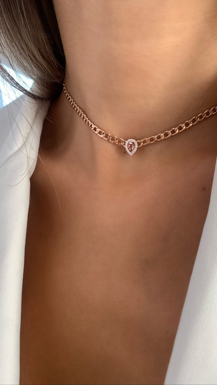 Link Chain Pear Shape Pave Necklace