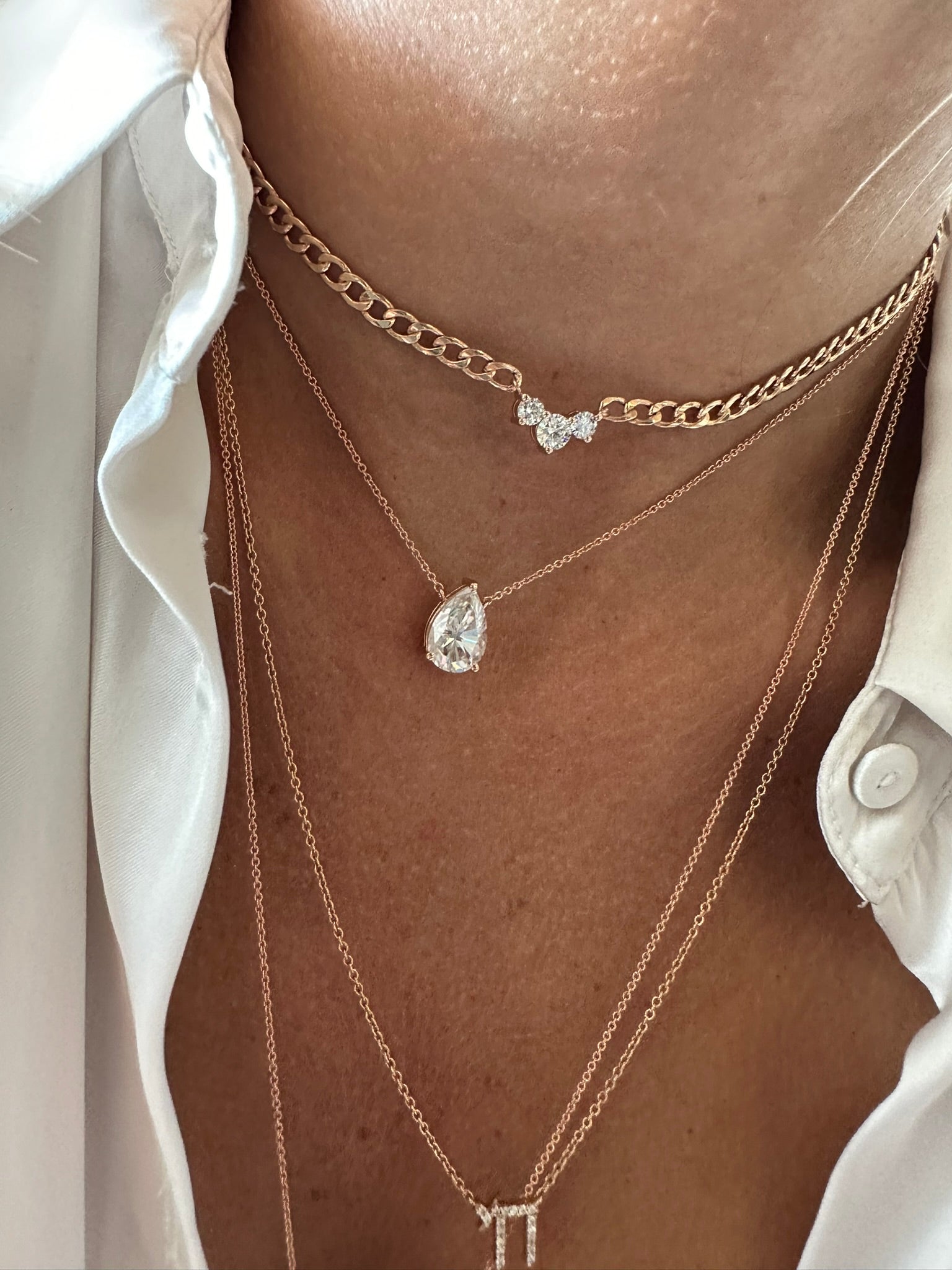 Link Chain 3 Diamonds Necklace