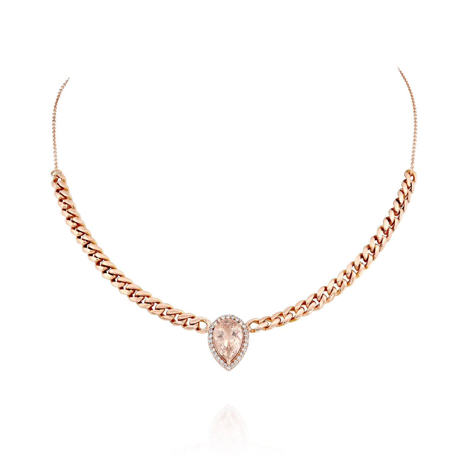 Pear Shape Morganite Diamond Necklace