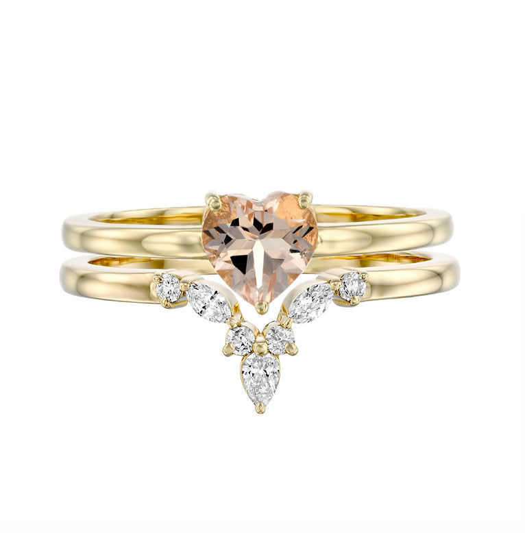 Heart and Crown Diamond Ring Set