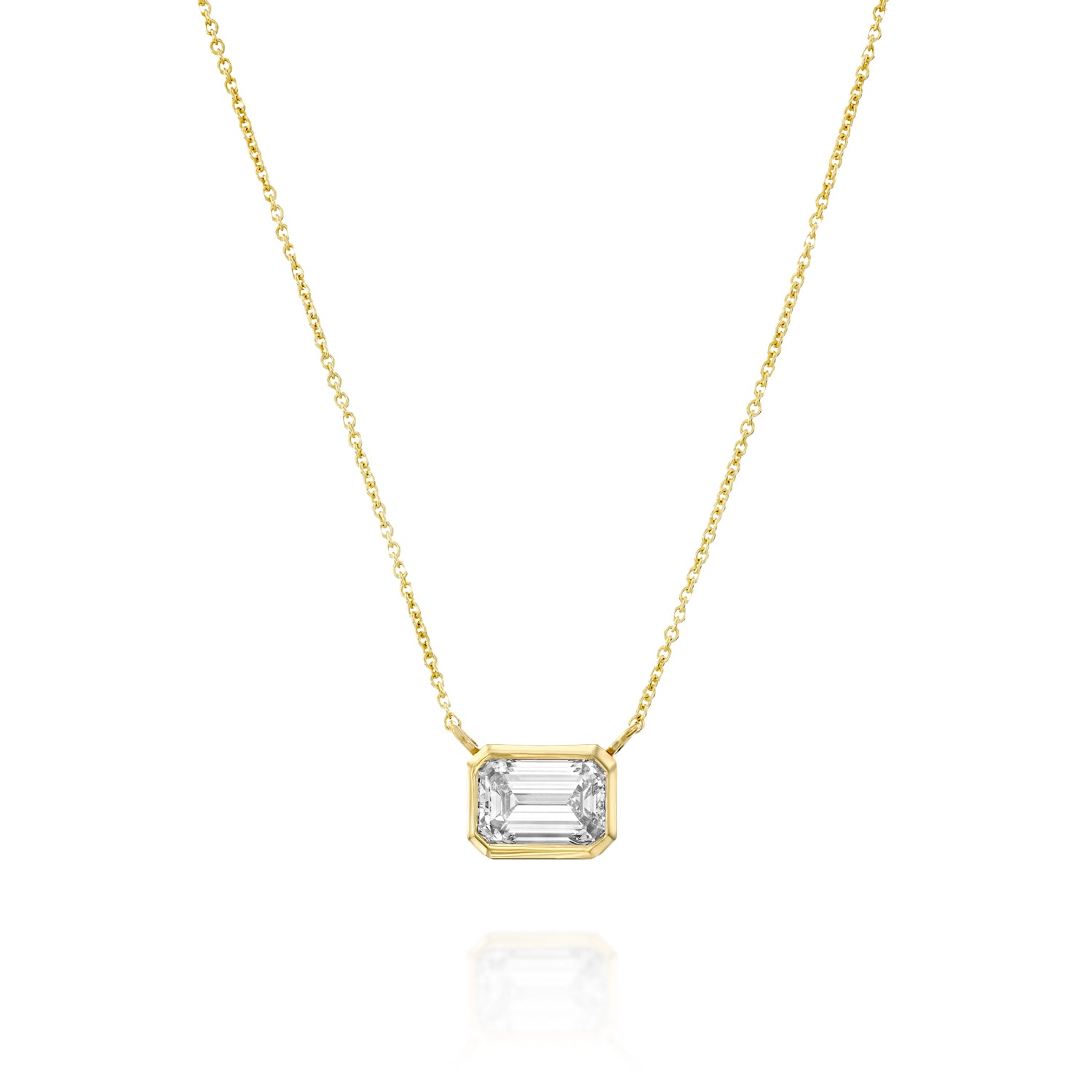 Bezel Set Emerald Cut Diamond Necklace