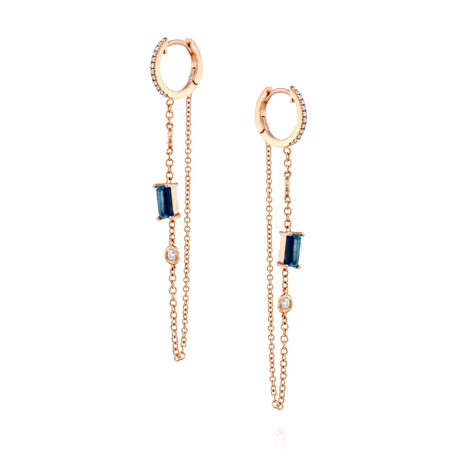 Diamond  Blue Topaz Chain Huggie
