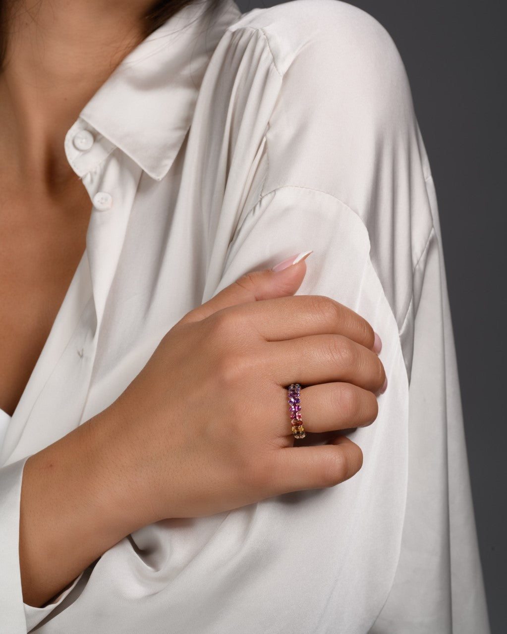 Oval Cut Eternity Diamonds-Sapphire Ring