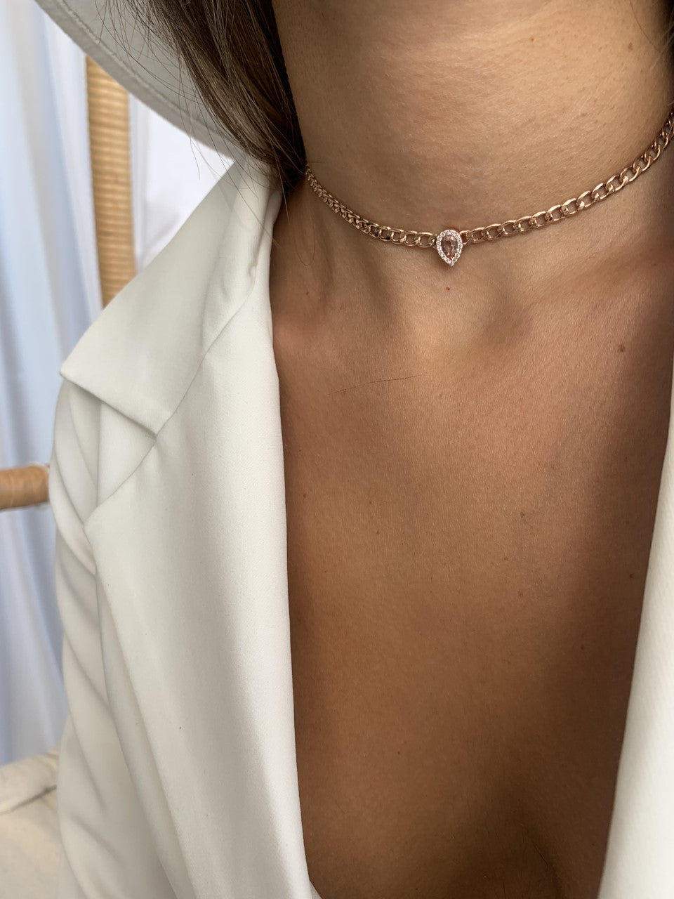 Link Chain Pear Shape Pave Necklace