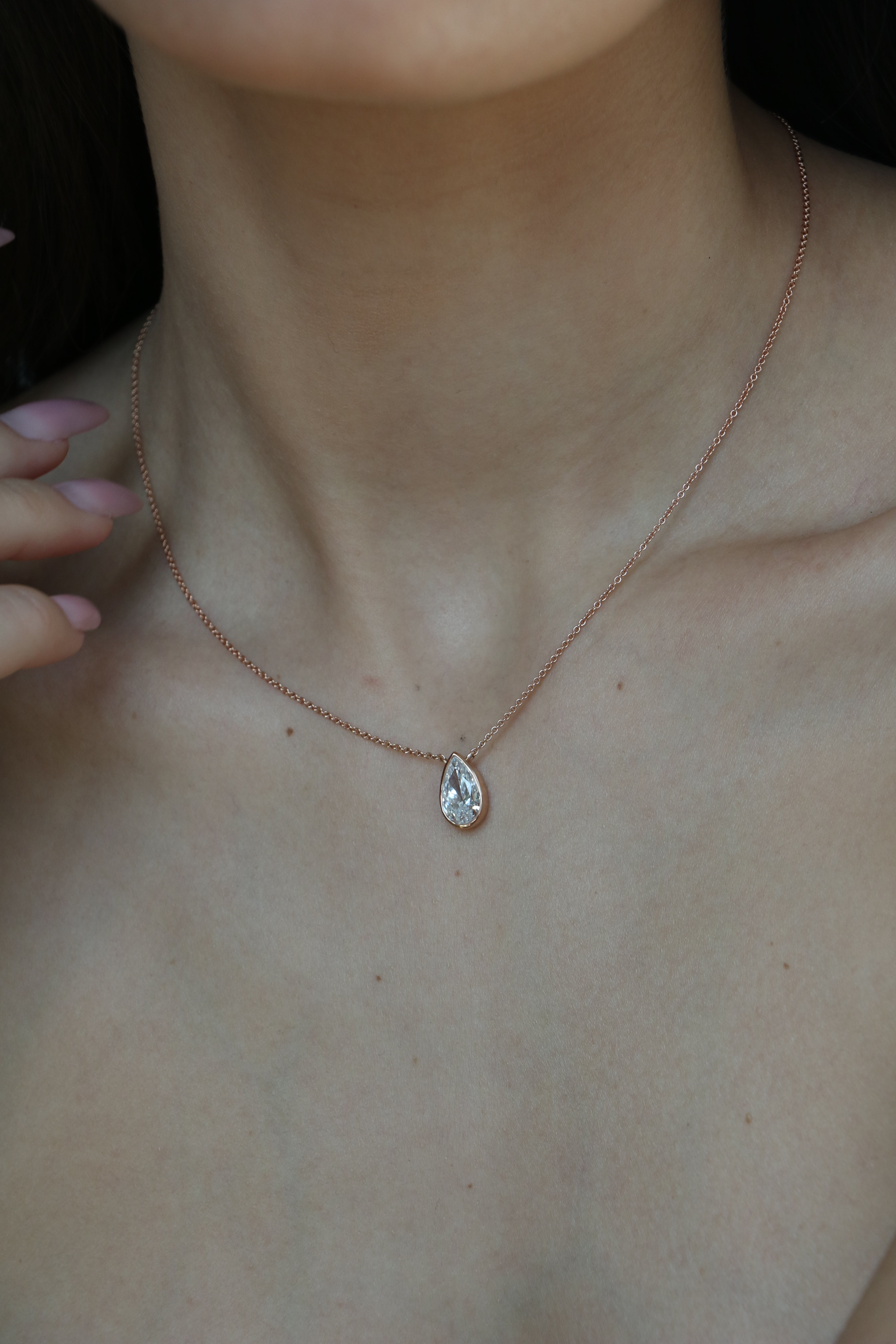 Pear Shape Bezel Set Necklace