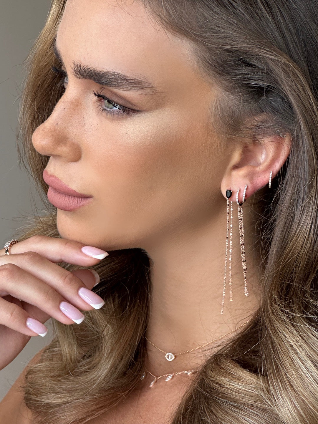 Diamond Huggie Gold Chain Earring