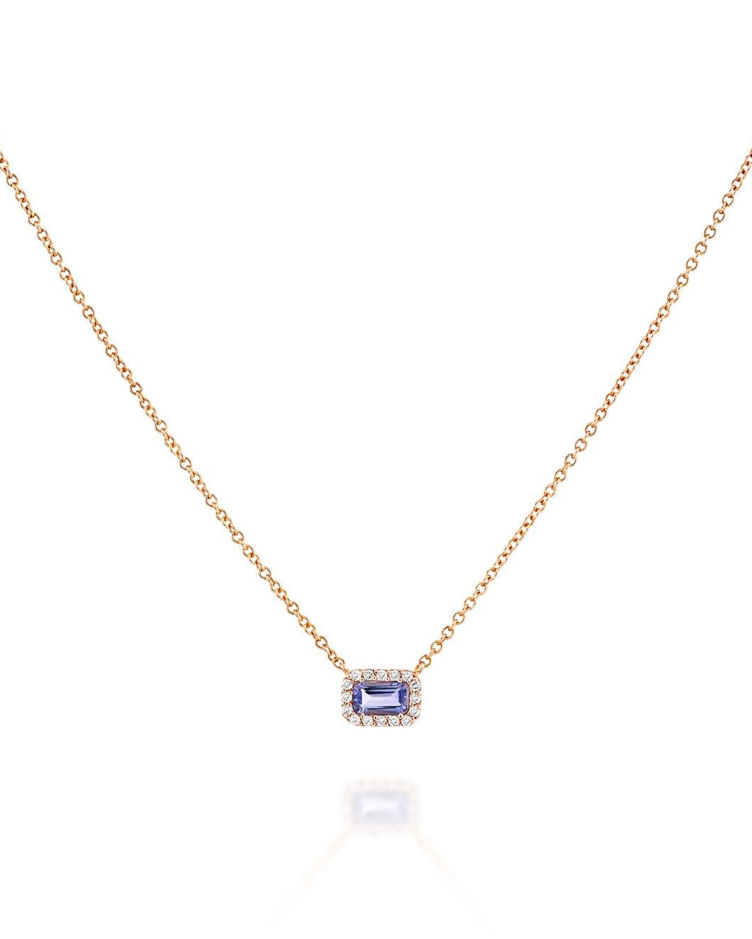 Emerald Cut Halo Diamond Necklace