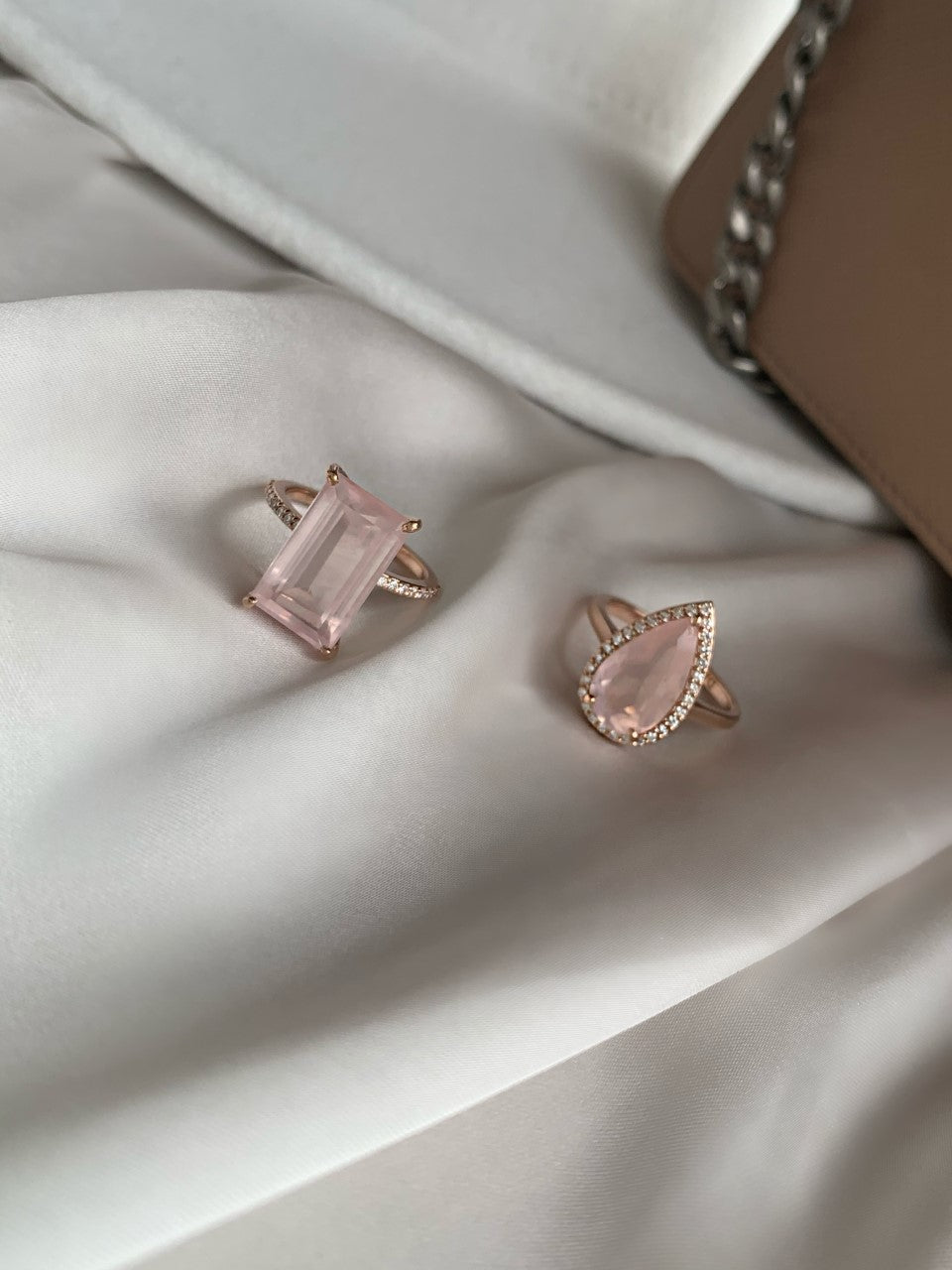 Rose Quartz Marquise Diamond Ring