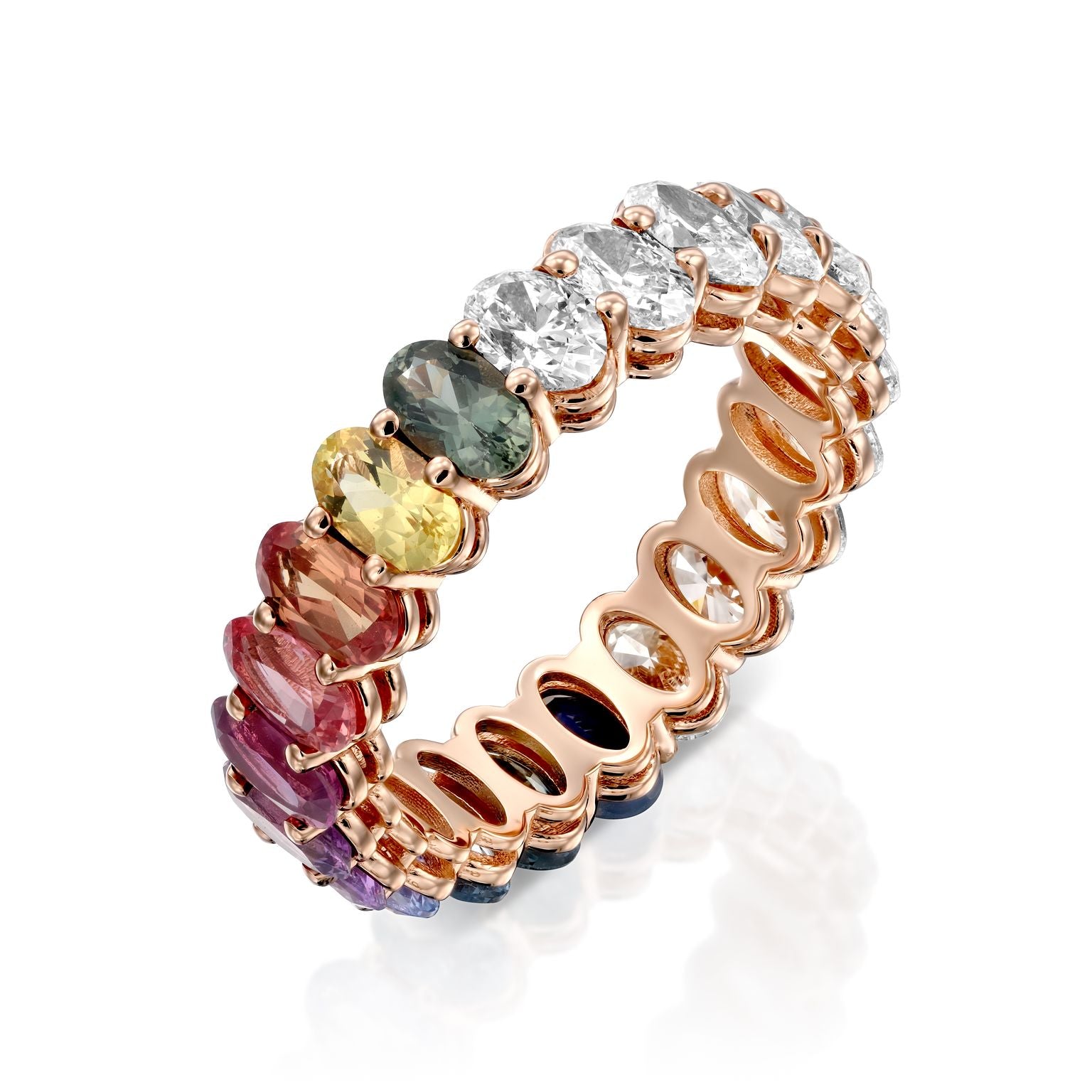 Oval Cut Eternity Diamonds-Sapphire Ring