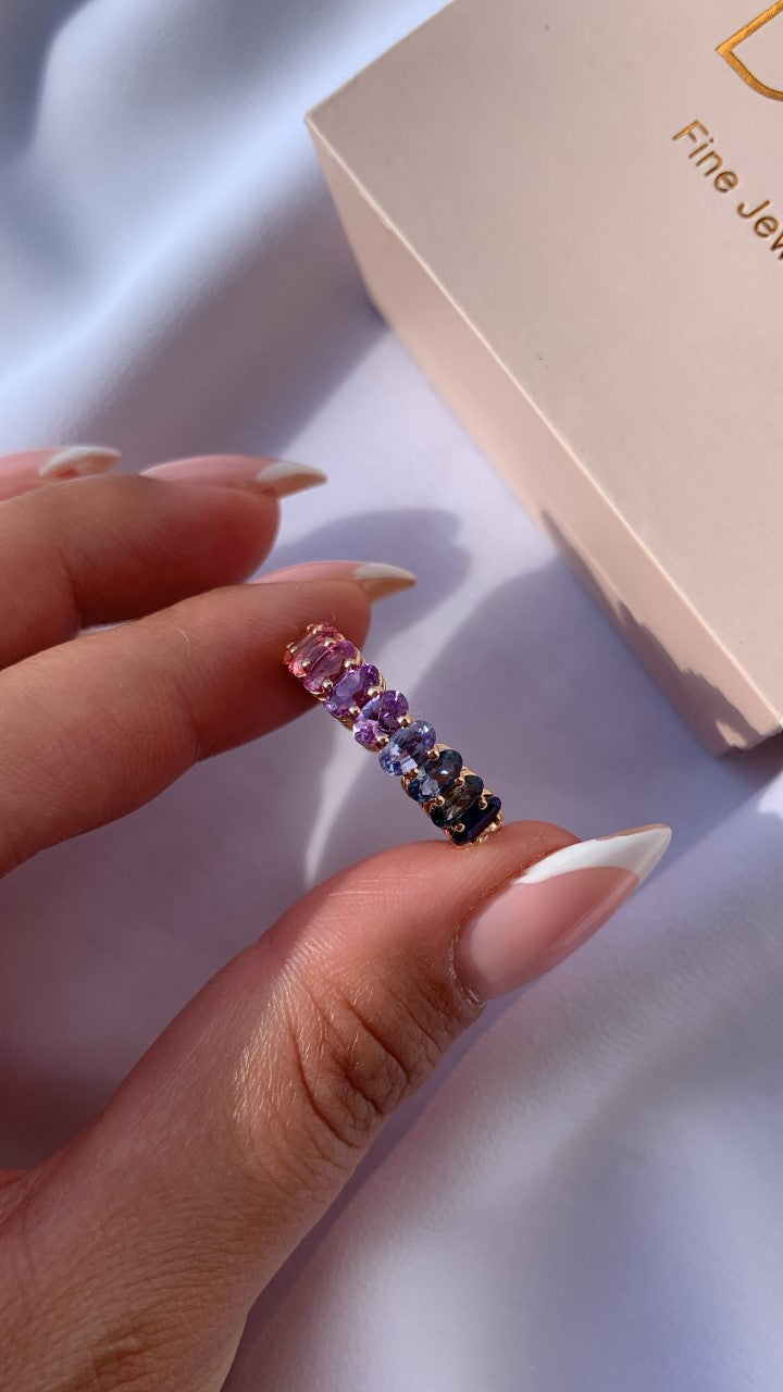 Oval Cut Eternity Diamonds-Sapphire Ring