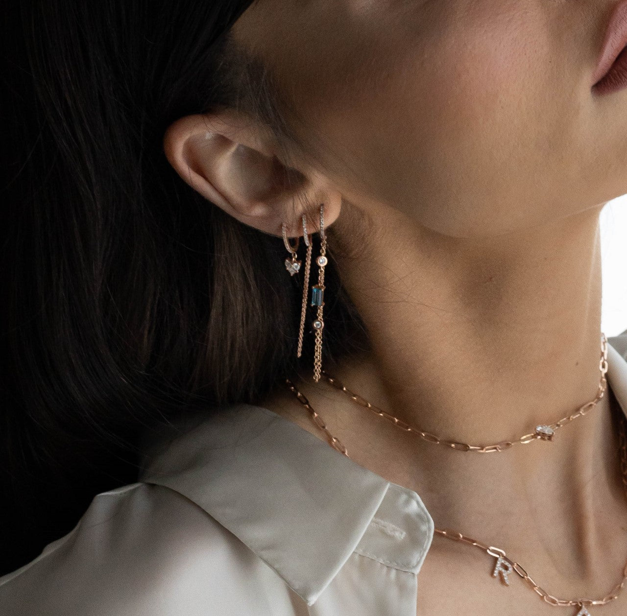 Diamond Huggie Chain Earring