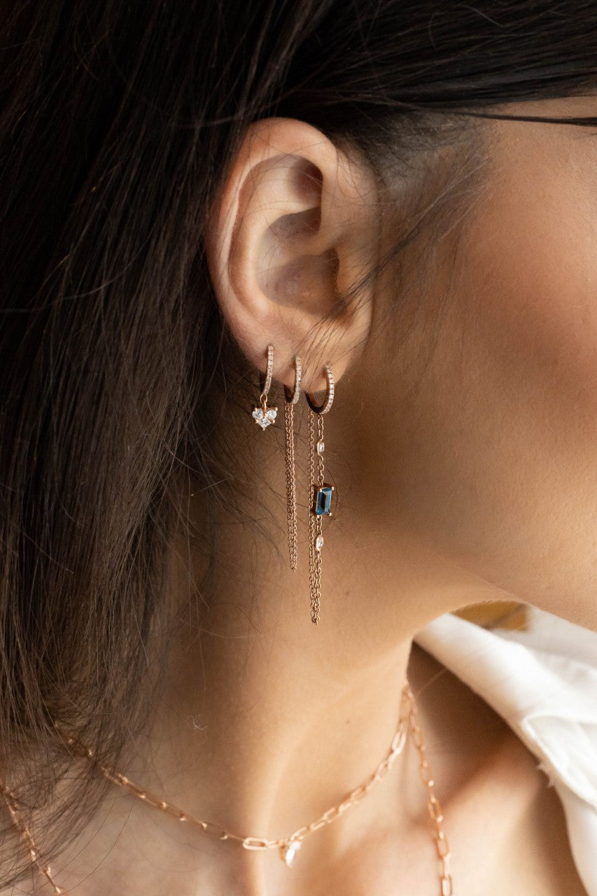 Diamond  Blue Topaz Chain Huggie
