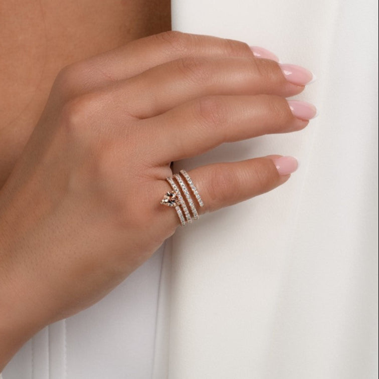 Diamond Heart Spiral Ring