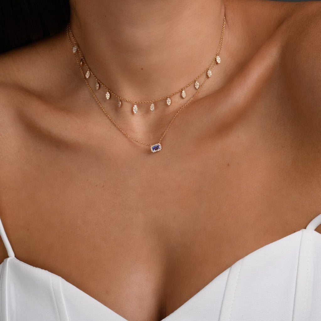 Emerald Cut Halo Diamond Necklace