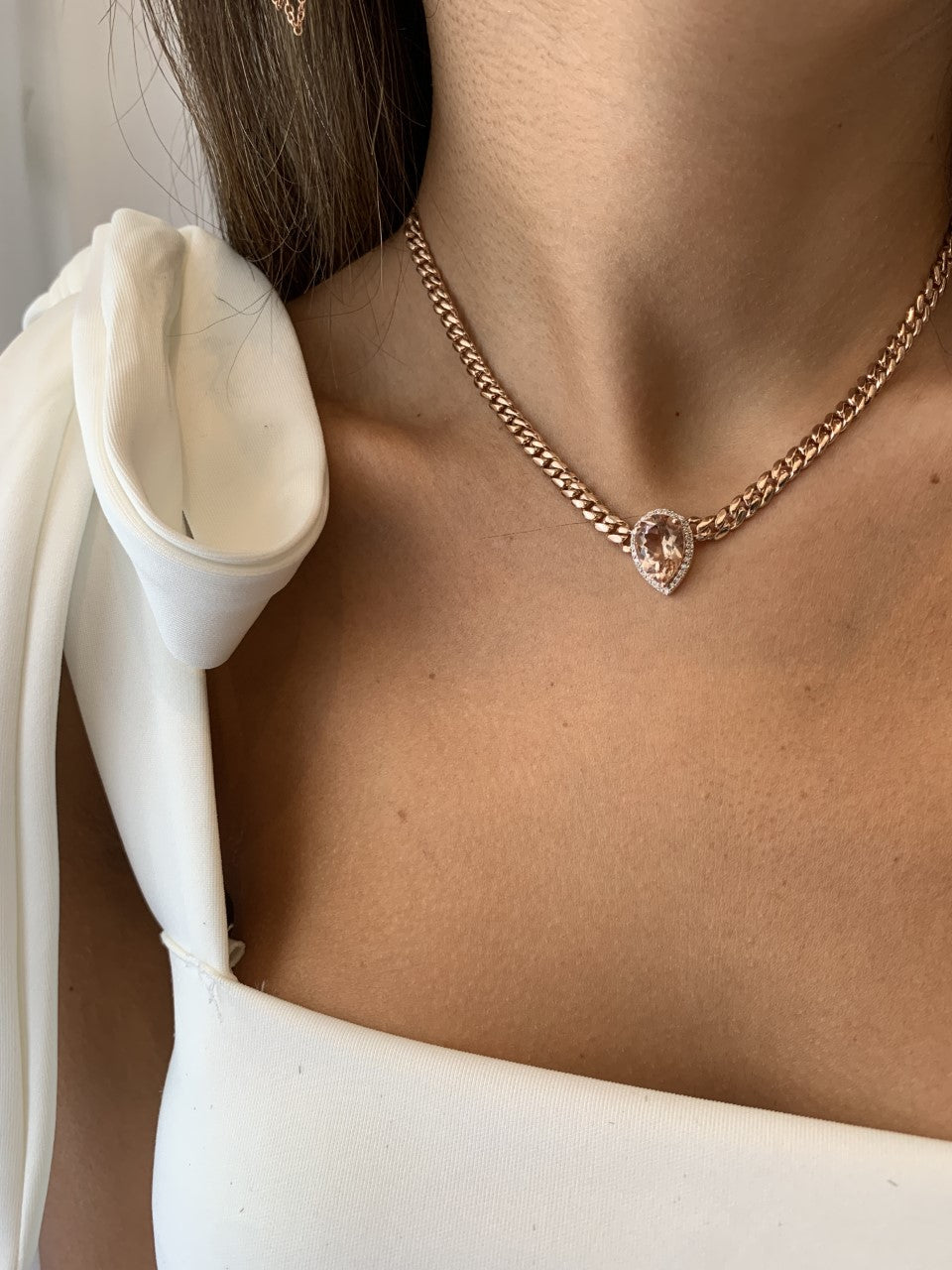 Pear Shape Morganite Diamond Necklace