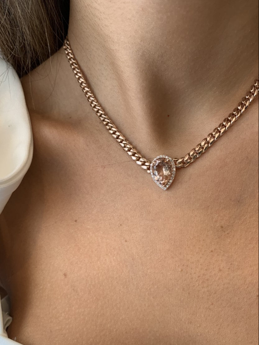 Pear Shape Morganite Diamond Necklace