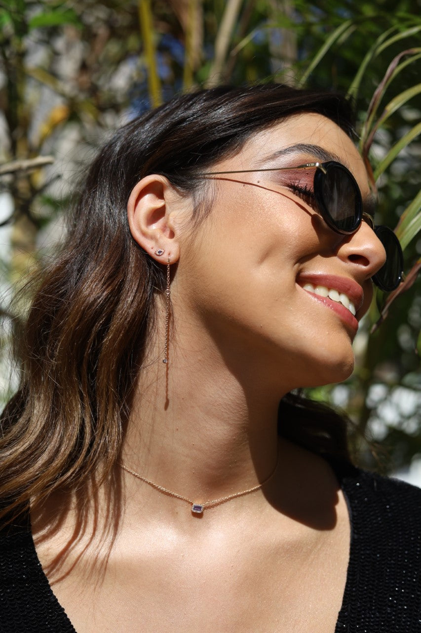 Emerald Cut Halo Diamond Necklace