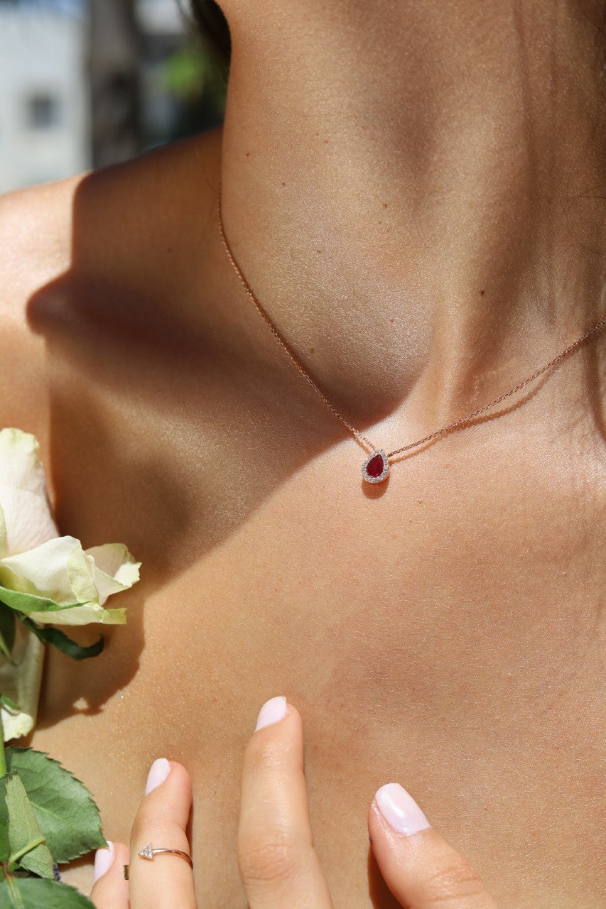 Pear Shape Halo Diamond Necklace