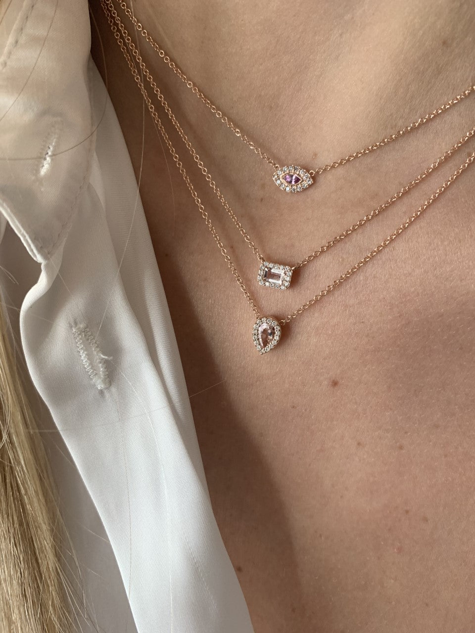 Pear Shape Halo Diamond Necklace