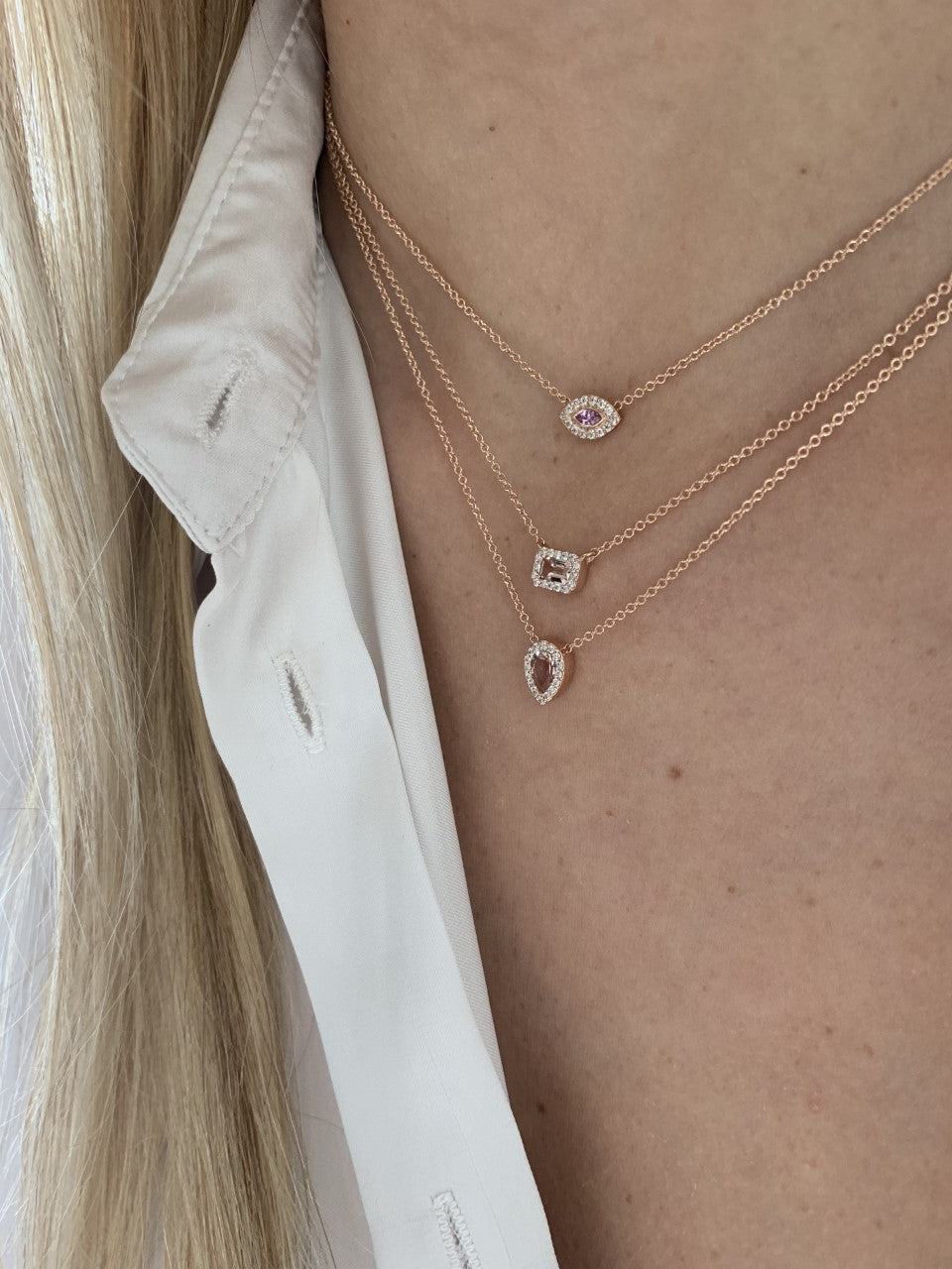 Pear Shape Halo Diamond Necklace