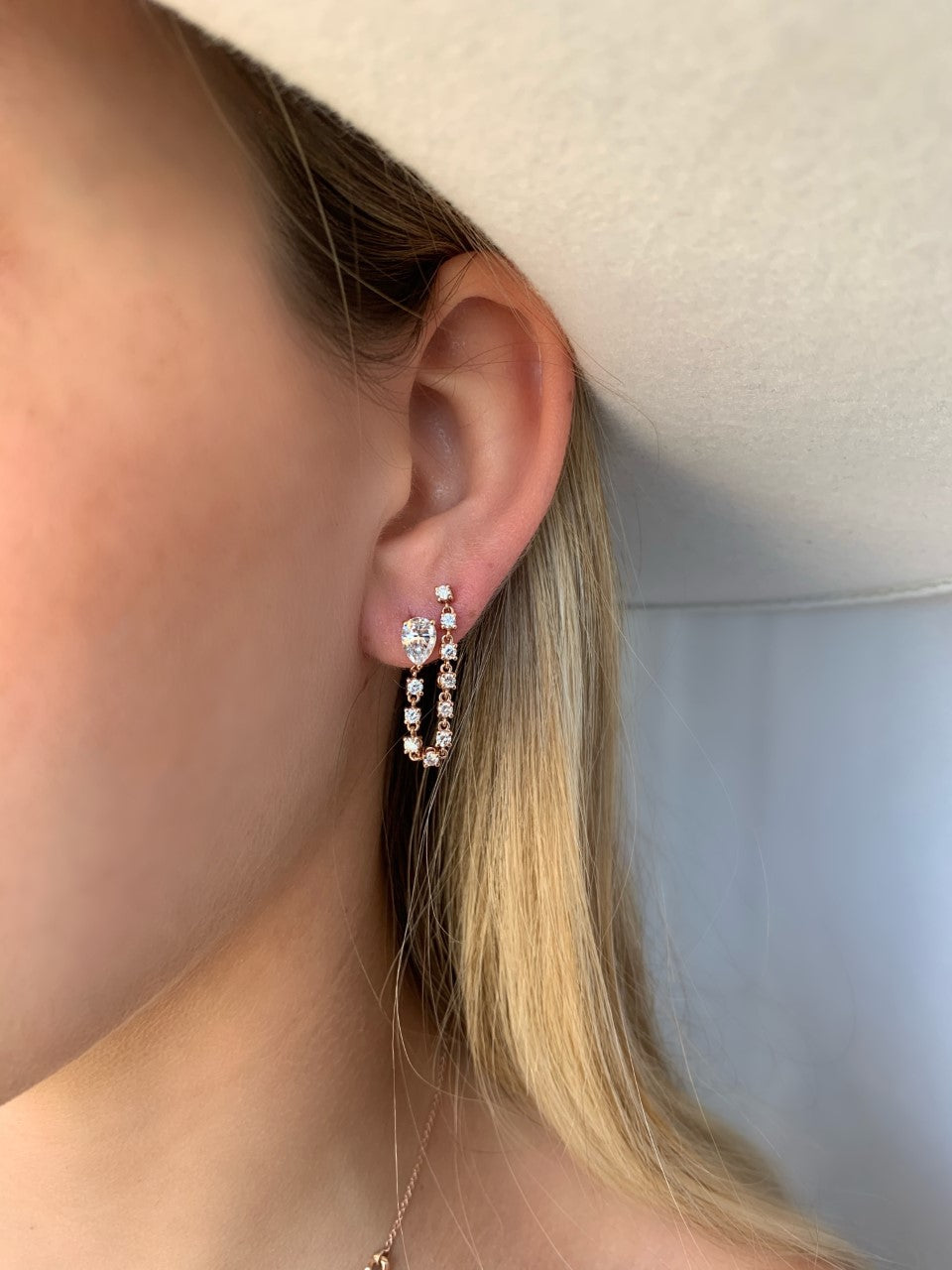Double Piercing Pear Diamond Loop Earring